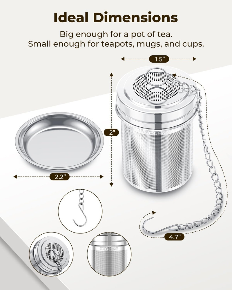 2 Pack Stainless Steel Tea Strainers Fine Mesh Loose Leaf Infusers