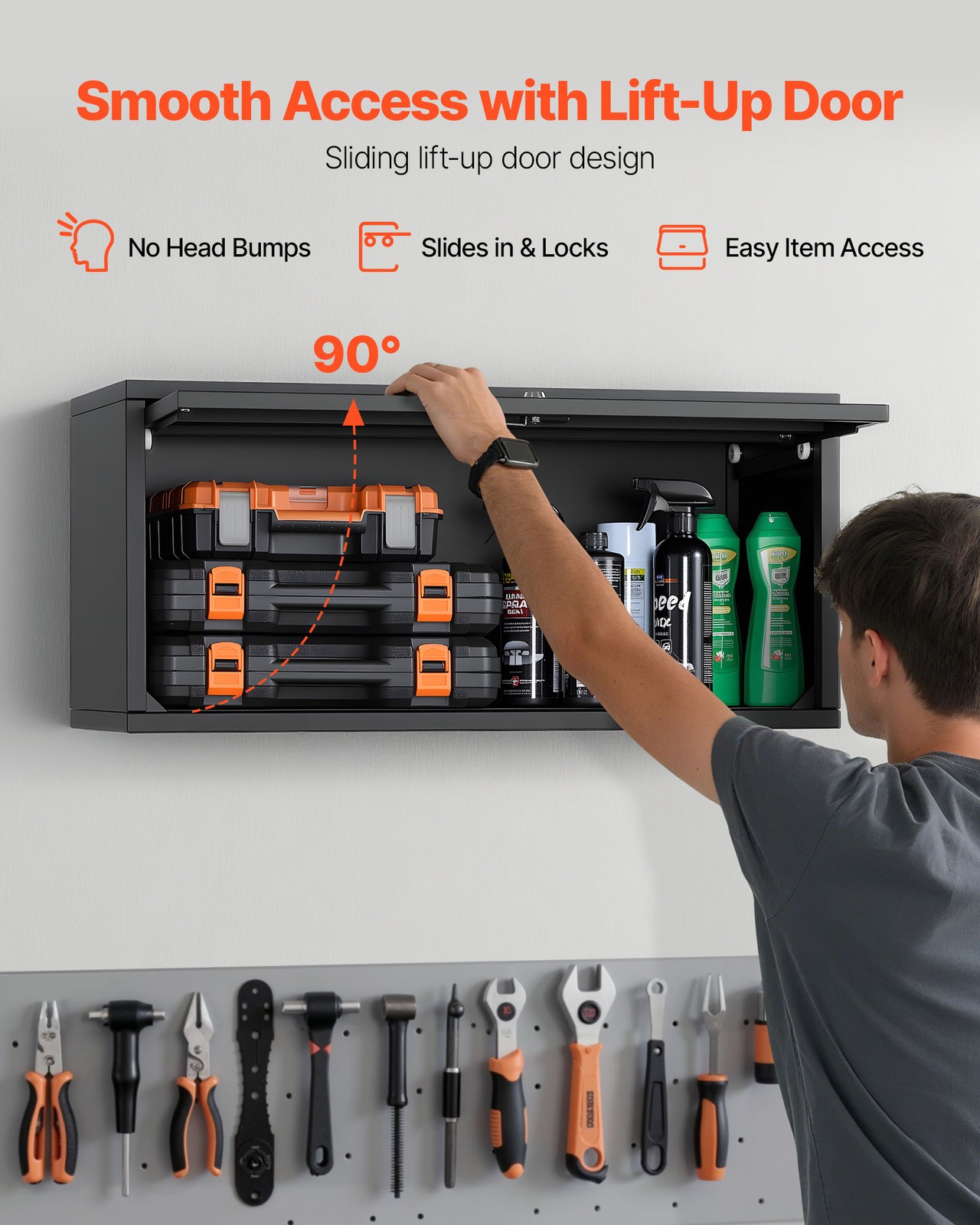 VEVOR Metal Wall Cabinet 120 lbs per Shelf Garage Wall Cabinet with Up-Flip Door