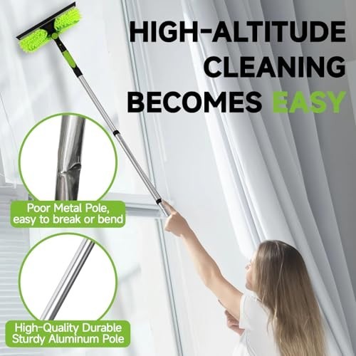 67" Window Squeegee with Extension Pole, 2-in-1 Cleaner Tool for High Windows, S