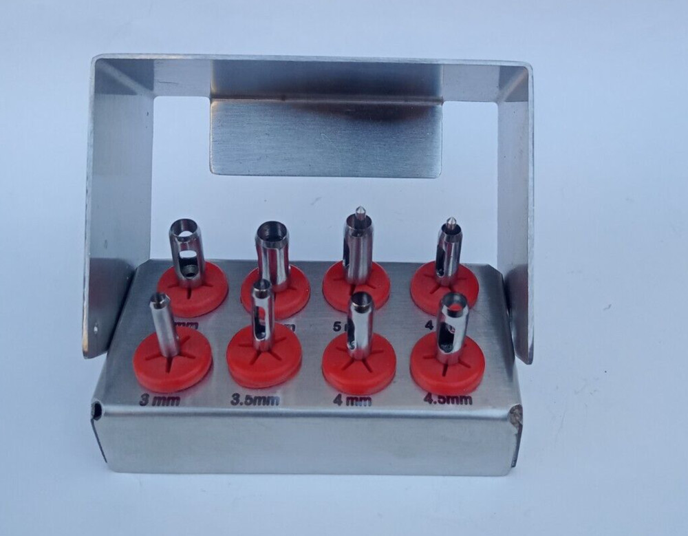 Tissue Punch Drill Kit 8Pcs with Bur Stand – Dental Lab Tools CE