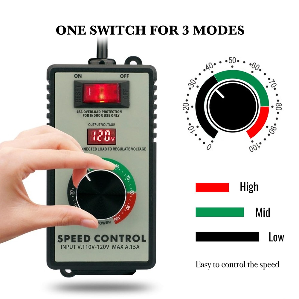 AC Motor Speed Controller 120V 15A 4000W Variable Fan Controller with Protection