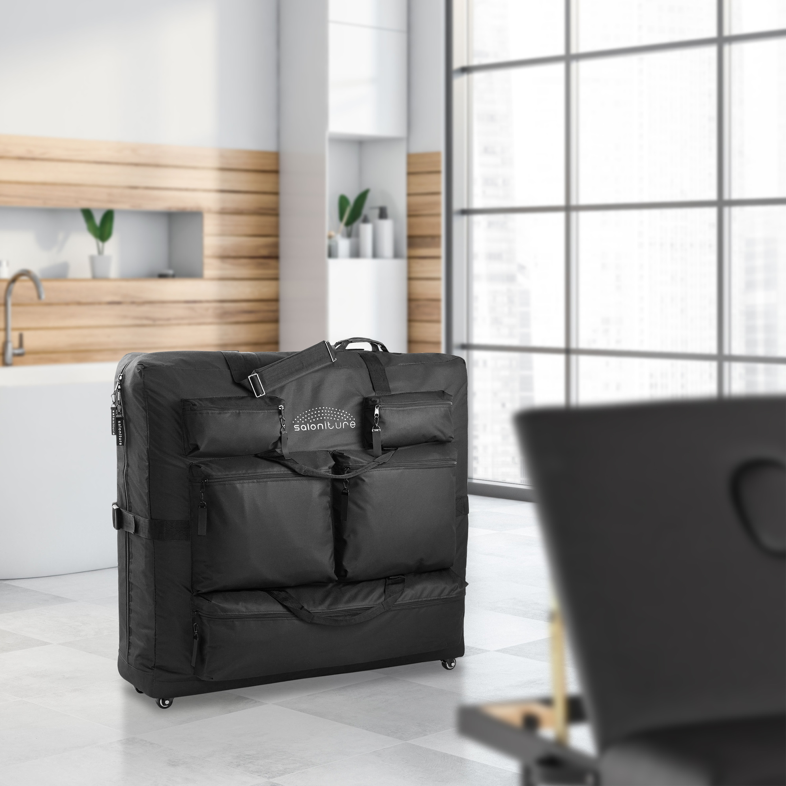 Portable Massage Table Carry Case, Carrying Bag with Wheels and Storage Pockets