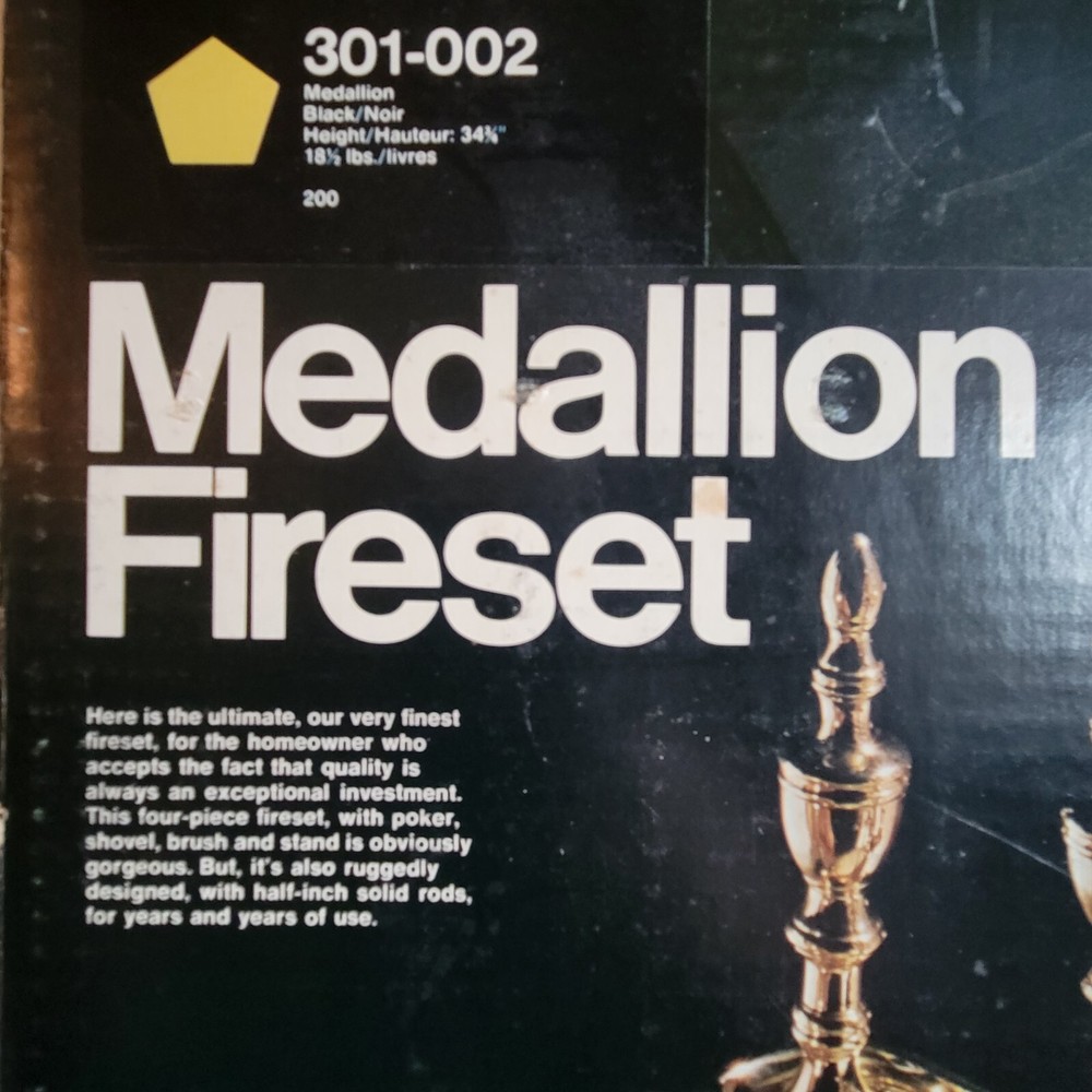 Medallion 4pc Fireplace Tools Set 34.75" Black Cast Iron Fire Place Tool Set