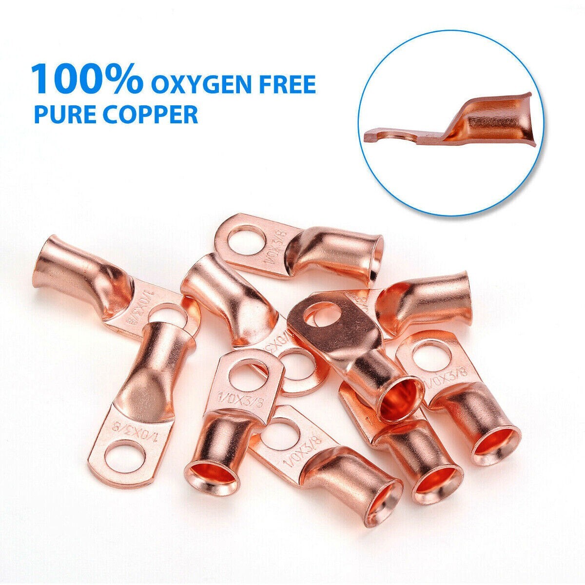20PCS 1/0 AWG Gauge Copper Lugs W/ BLACK & RED Heat Shrink Ring Terminals