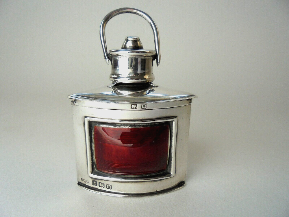 Antique Silver Enamel Lamp Lantern Vesta Case