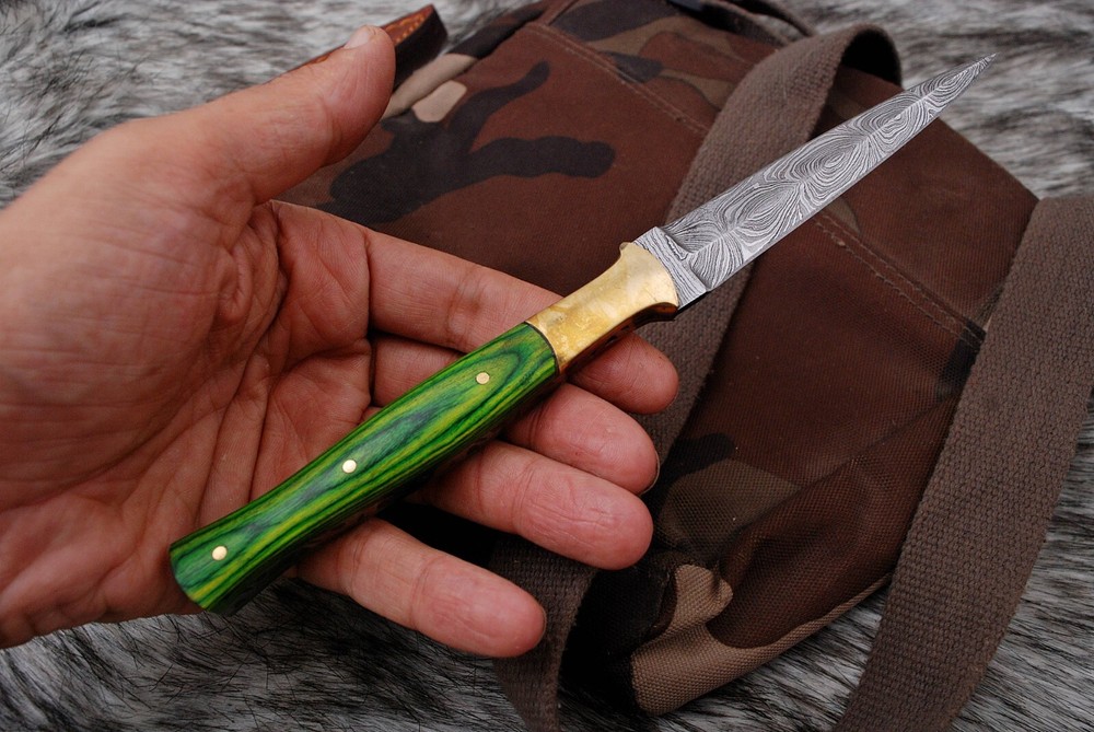 Vintage handmade Damascus double edged dagger boot TOOTHPICK knife 4'Fixed blade