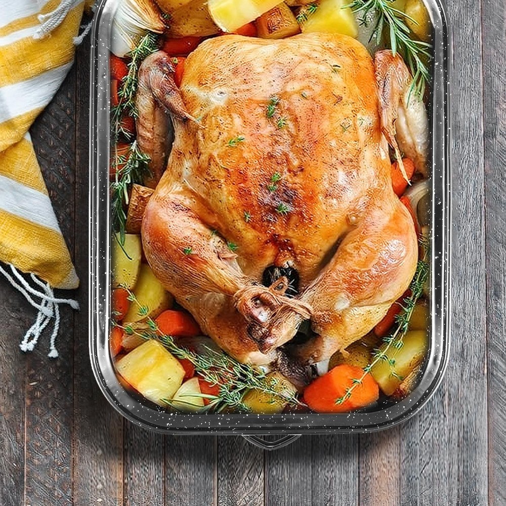 21Inch Roasting Pan, Extra Large Rectangle Roasting Pan With Rack, 25lb Capac...