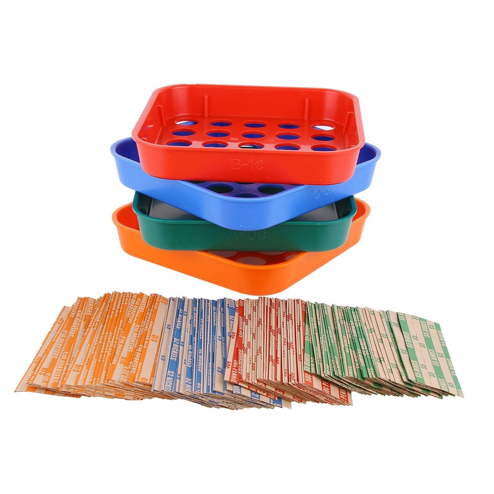 Coin Sorters Tray & Coin Counters – 4 Color-Coded Coin Sorting Tray Bundle