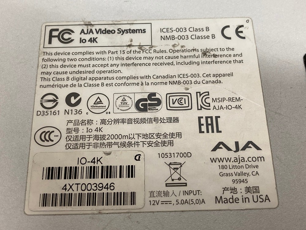 AJA Video Systems IO-4K UltraHD HDMI { UNTESTED }