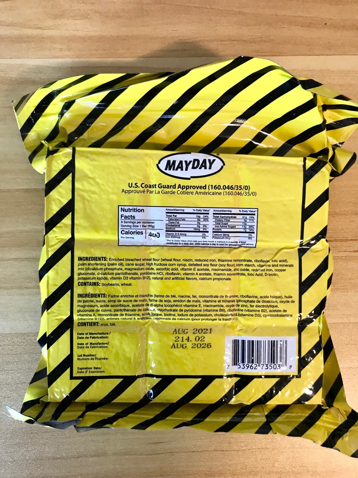 MAYDAY 3600 CAL EMERGENCY FOOD BAR RATION SURVIVAL FB36MD. 9 -400 cal portions