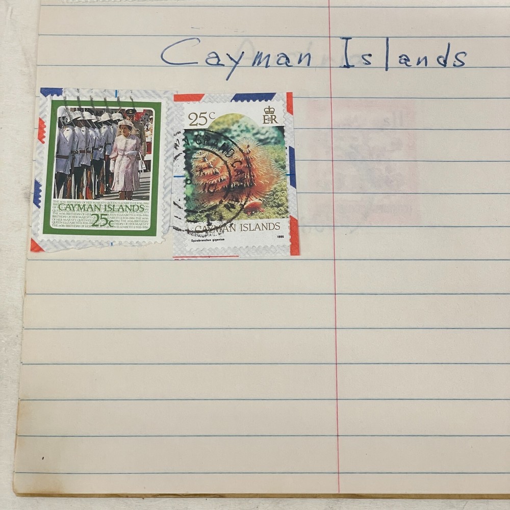 Stamp Cayman Islands 25 Cent used on paper