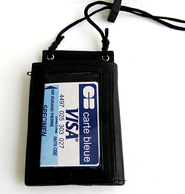 RFID Blocking Leather ID Card Holder Neck Strap Travel Work Pouch Wallet