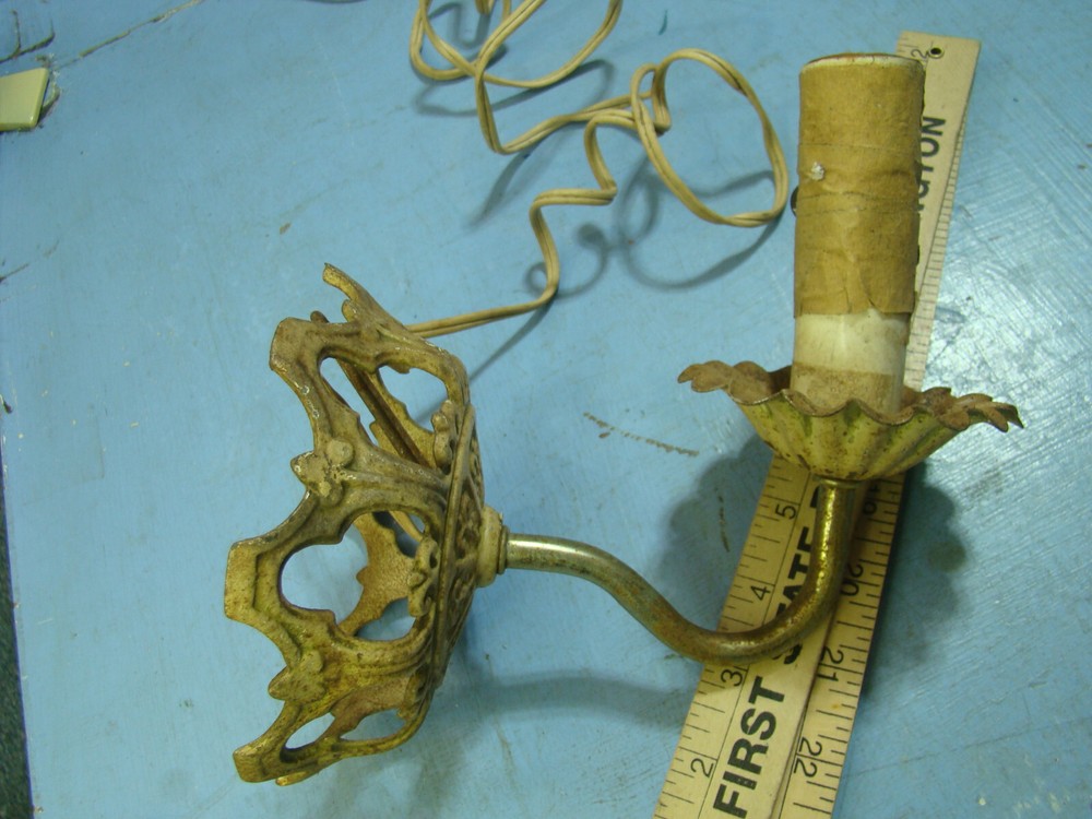 Antique Wall Light Fixture with a Cast Iron Base, Hangs on any Wall