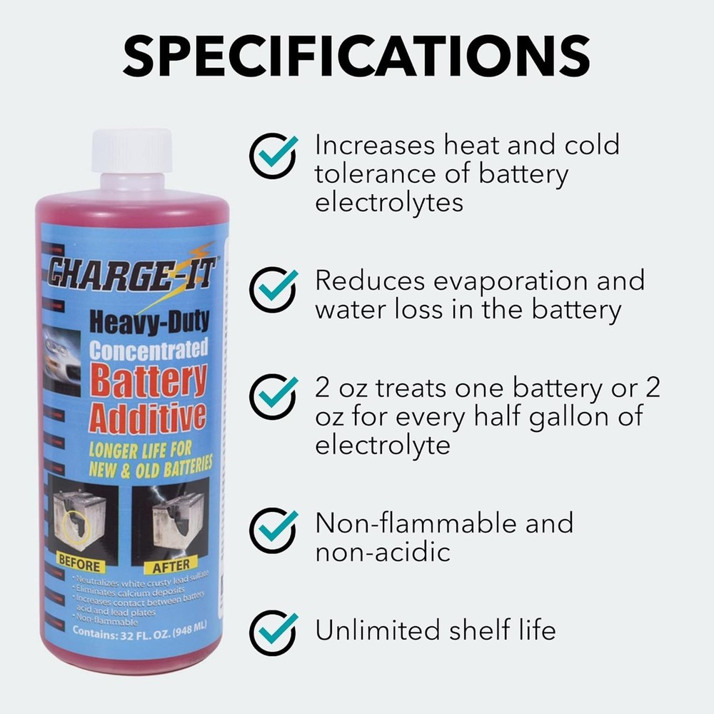 Charge-It Battery Additive Heavy-Duty Concentrate 32 fl oz, Desulfator, React...