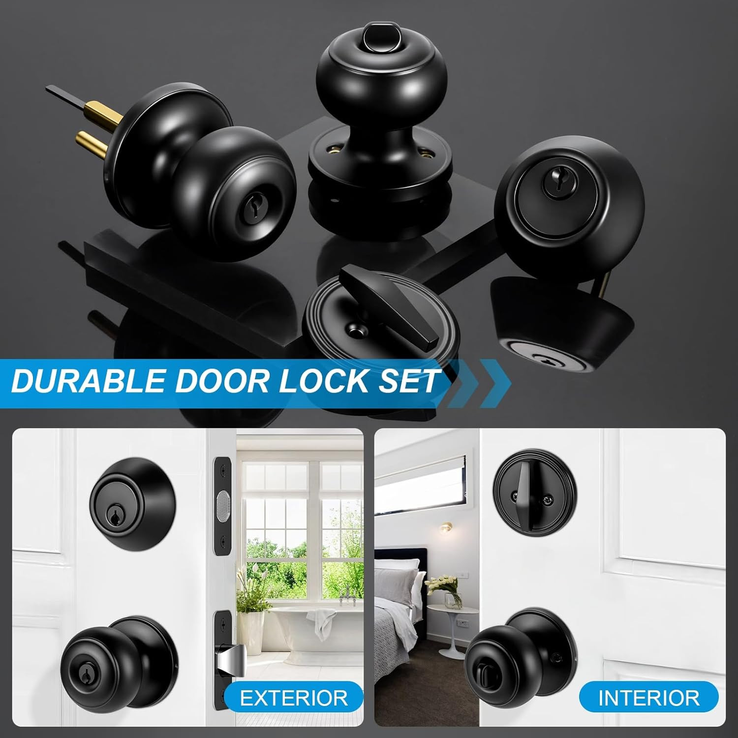 4 Pack Matte Black Door Lock Set Deadbolt And Knob Keyed Alike With Keys