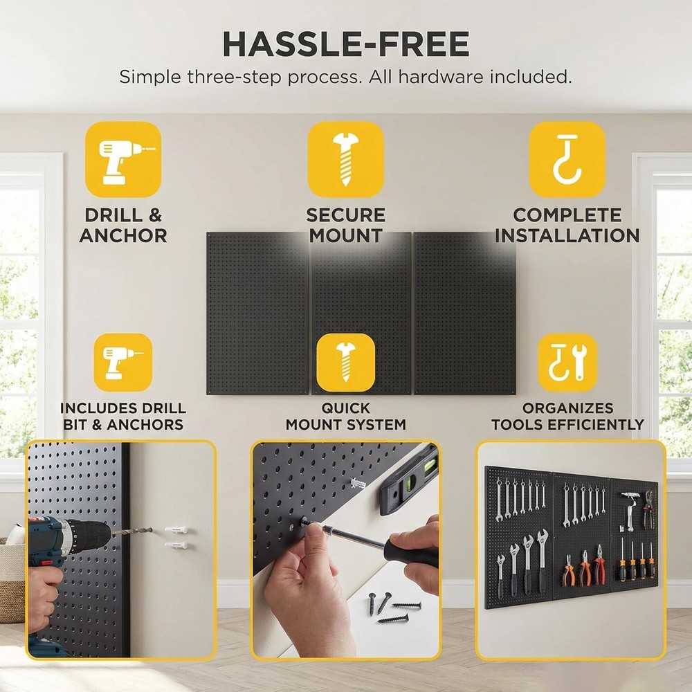 Metal Pegboard Kit 36x20 Inch Wall Panel with Hooks