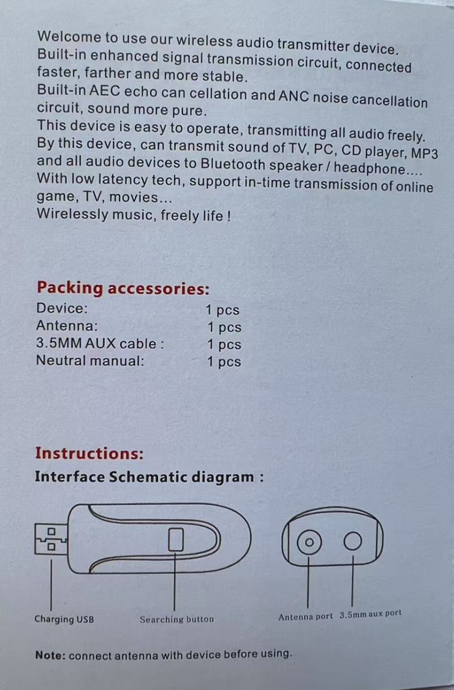 Docooler B5 Bluetooth Wireless audio transmitter,Plug-in,Free driver