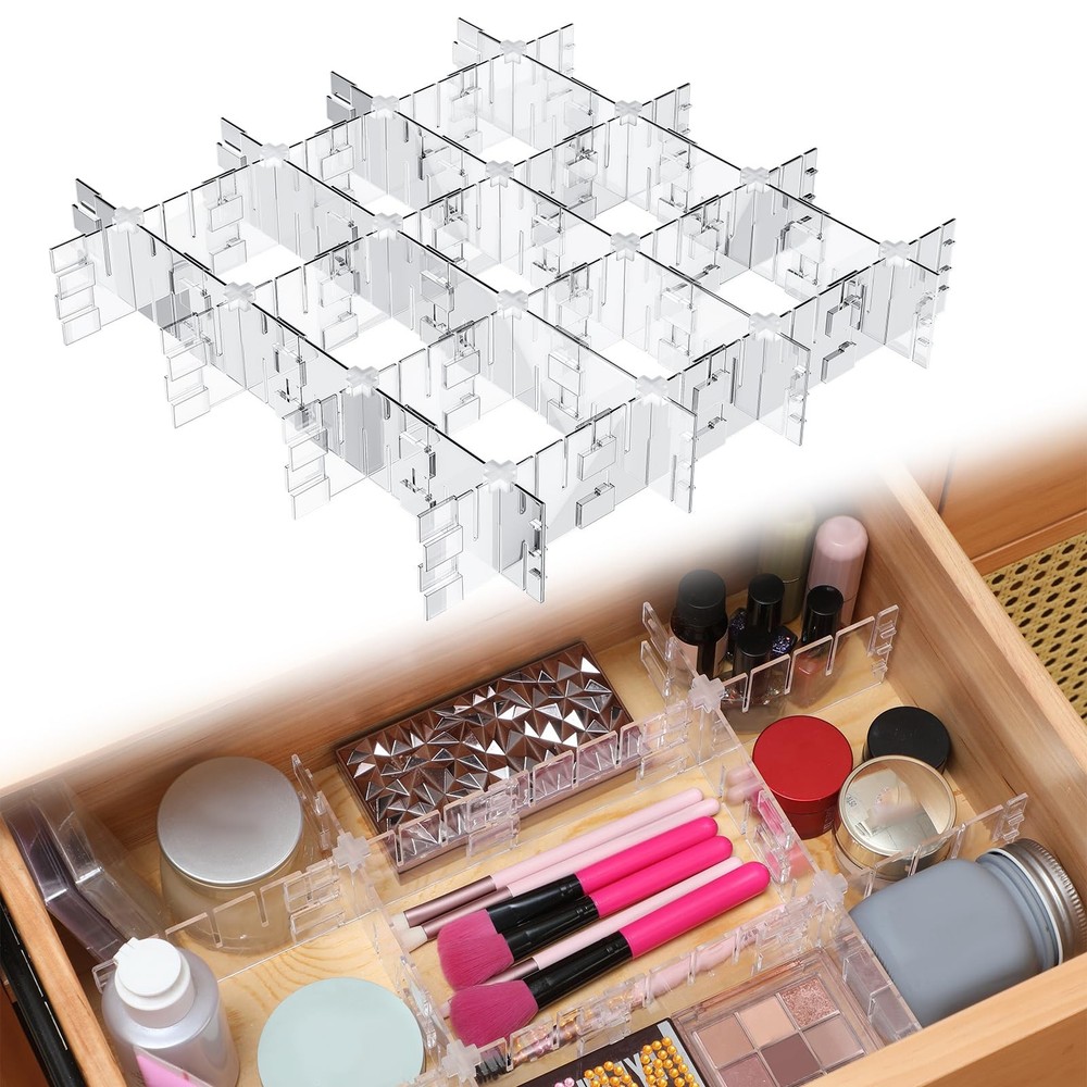 45 Pcs Adjustable Clear Drawer Dividers with Fixed Buckle DIY Plastic Drawer ...