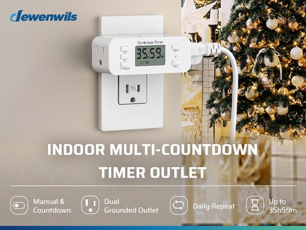 DEWENWILS Electrical Timer, Countdown & Repeat Modes, for Grow Lights & Charger