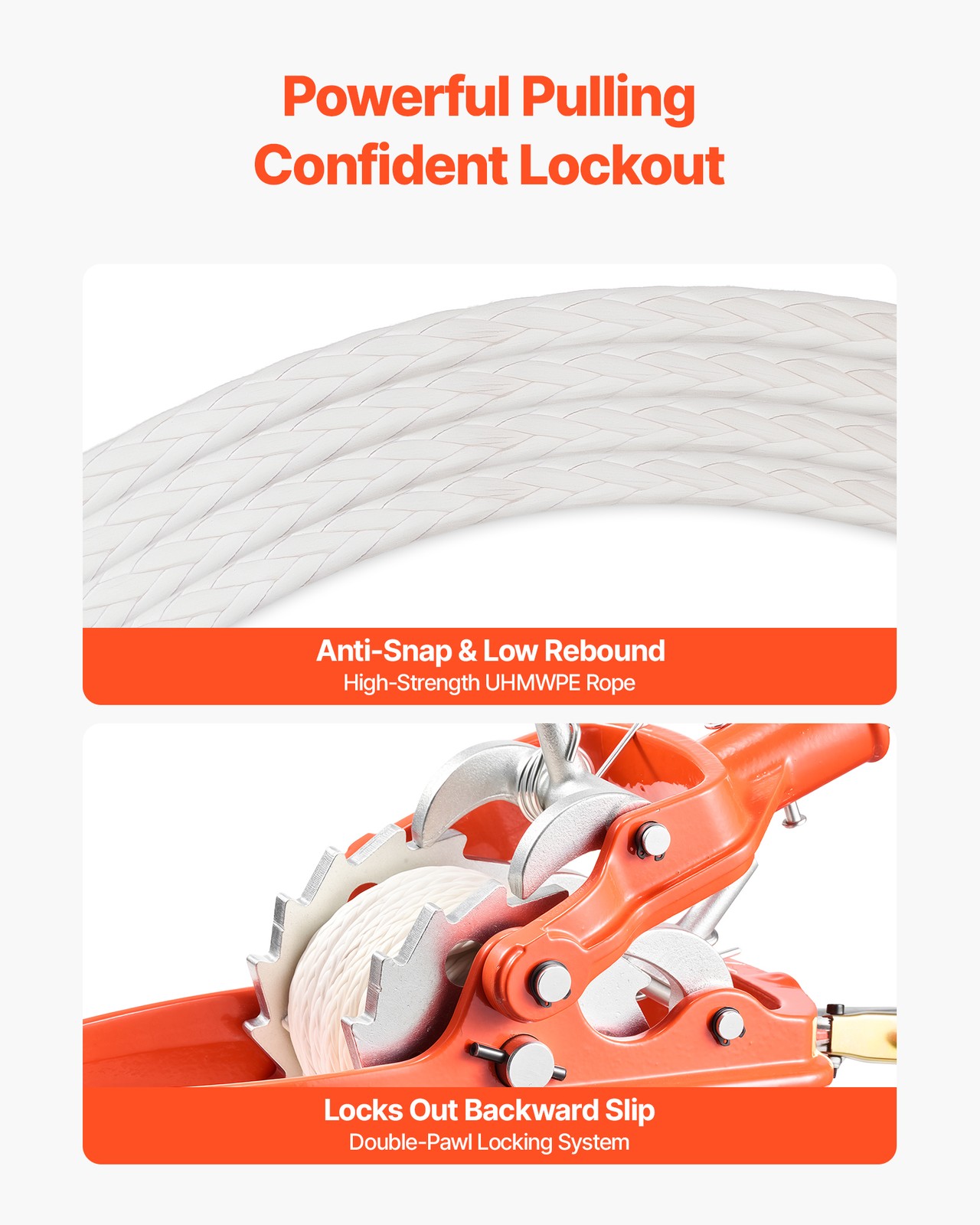 VEVOR Rope Puller 6614 lbs Capacity Come Along Winch 35 ft of 0.3 in Dia Rope