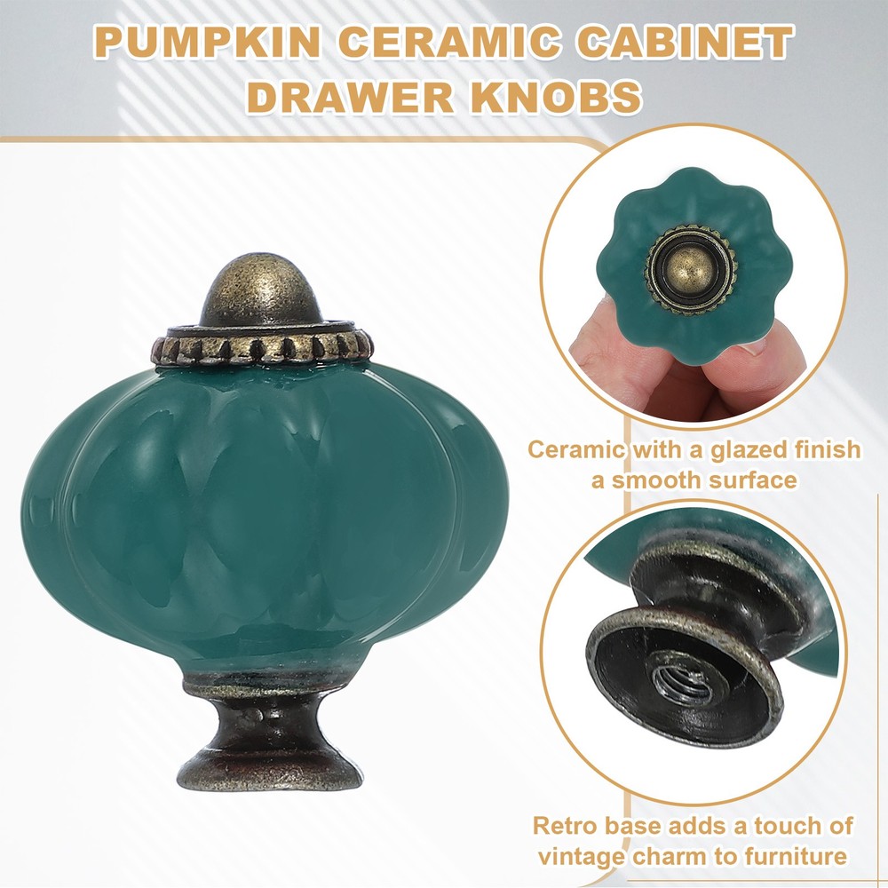 6 Packs Ceramic Knobs, Pumpkin Ceramic Cabinet Drawer Knobs, Navy Blue