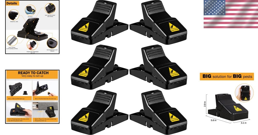 High Sensitivity Rat and Chipmunk Traps - Humane Design, Fast Action - 6 Pack