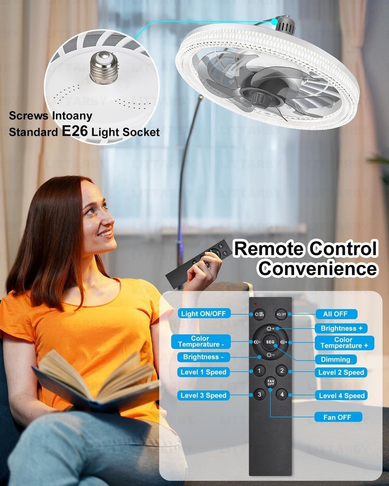 Modern Remote-Controlled Ceiling Fan & Light - Brightness & Color Adjustments