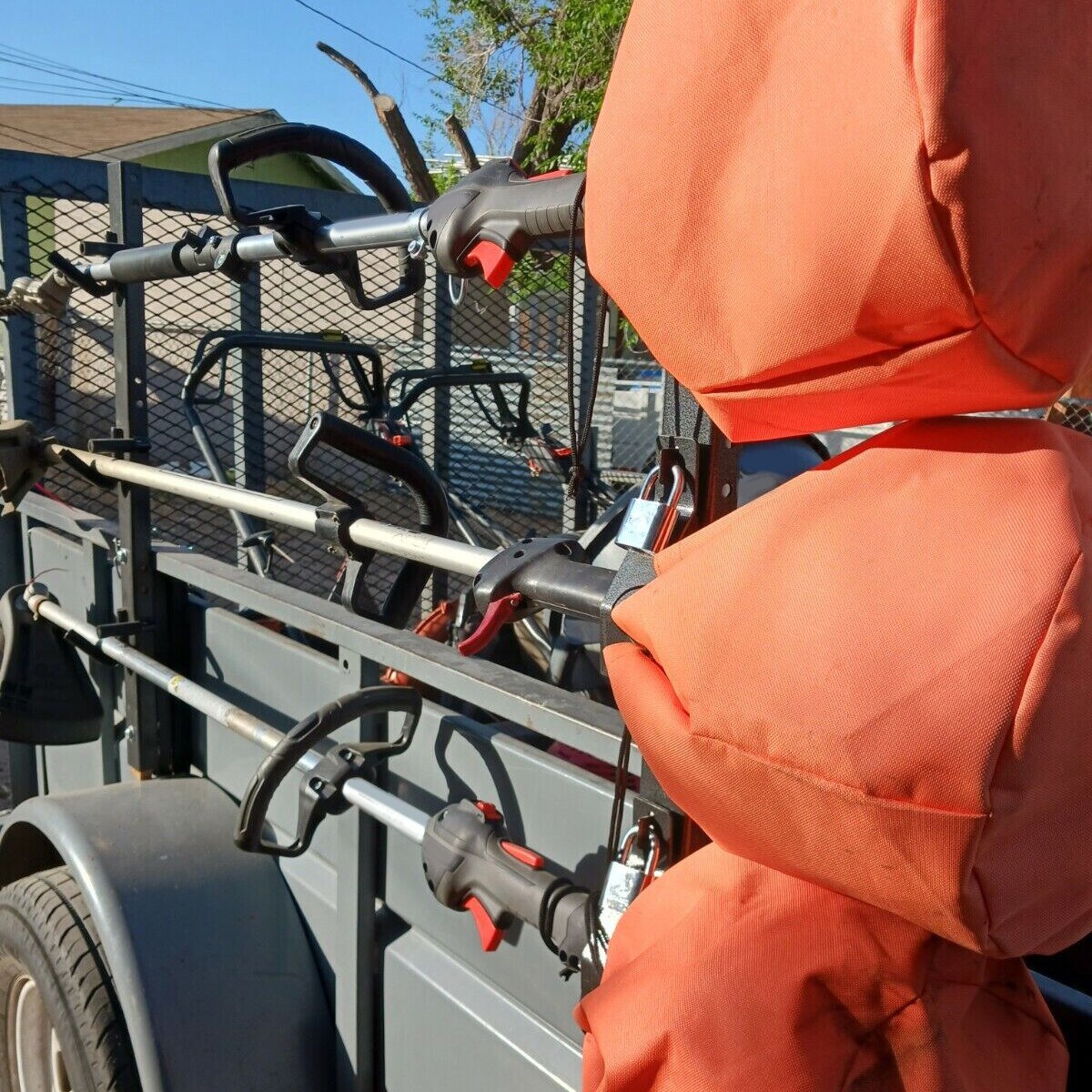 3-Place Weeder Edge Trimmer Rack Holder for open Landscape Trailer Lockable