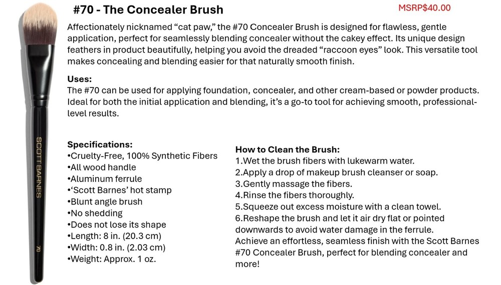 Scott Barnes Concealer Brush #70 - Full Size - New with tag, authentic!