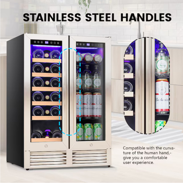 COWSAR 3.96 Cu Ft 18 Bottle Built-In Dual Zone Wine Cooler Silver SALE/FREE SHIP