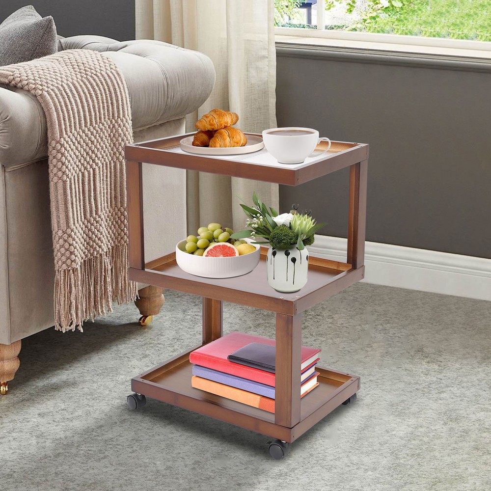End Table 3-Tier Wood Nightstand End Table for Small Spaces with Open Storage