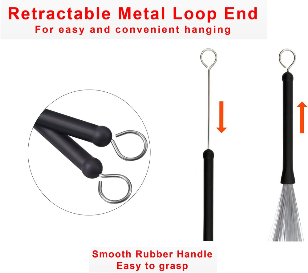 Drum Brushes Set 1 Pair Retractable Wire Brushes and 1 Pair Nylon Brushes Set