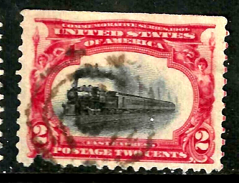 Sc #295 Dramatic Vignette Shift Error x 2 Fast Train 2 Cent PAN AM 1903 US 14F63