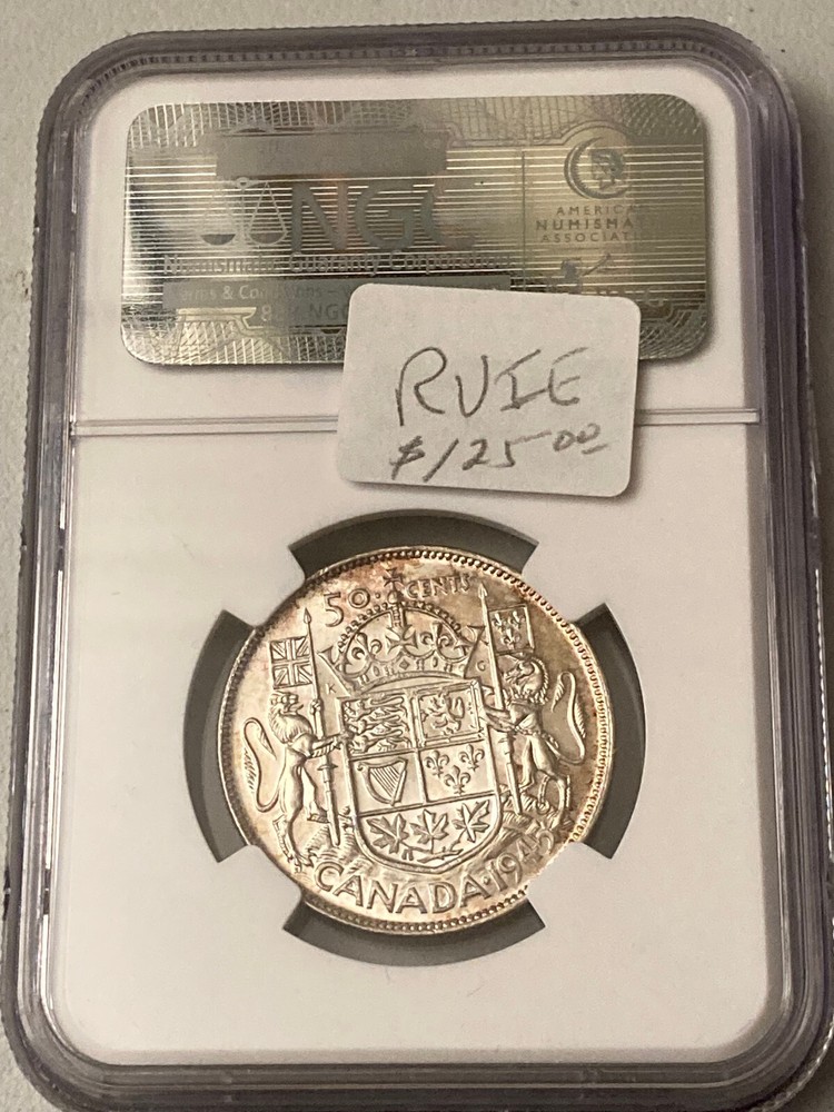 1945 CANADA 50c SILVER COIN NGC MS 62