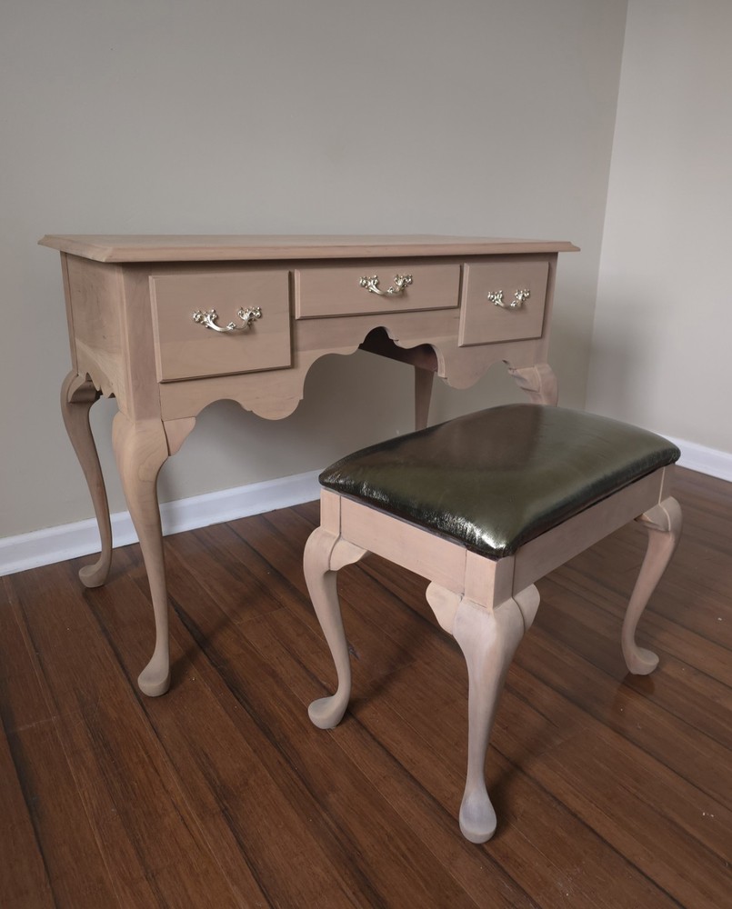 Glam Neoclassical Solid Cherry Wood Desk with Stool | Louis Philippe Inspired