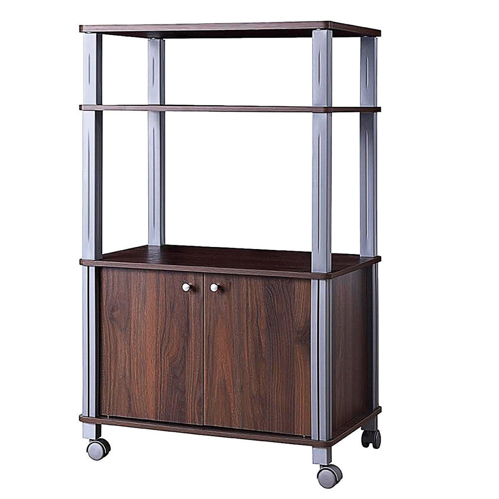 Bakers Rack Microwave Stand Rolling Storage Cart Multi-functional Display Walnut