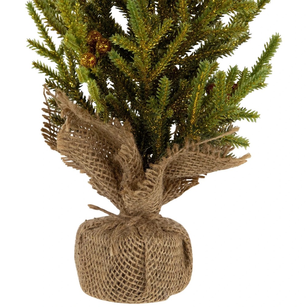 Northlight Mini Pine Berries Artificial Christmas Tree Burlap Base - 12" - Unlit