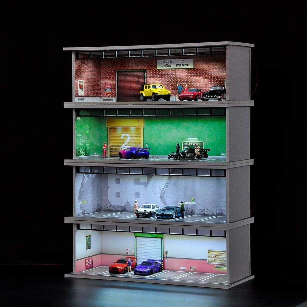 LED Lighted 1/64 Diorama Display Case for Hot Wheels – Stackable Acrylic Garage