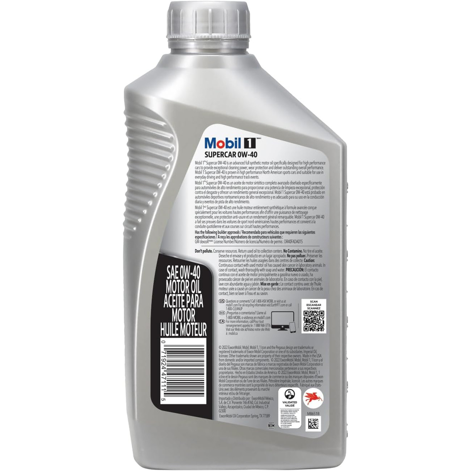 Mobil 1 Supercar Full Synthetic Motor Oil 0W-40 Dexos - 10 Quarts