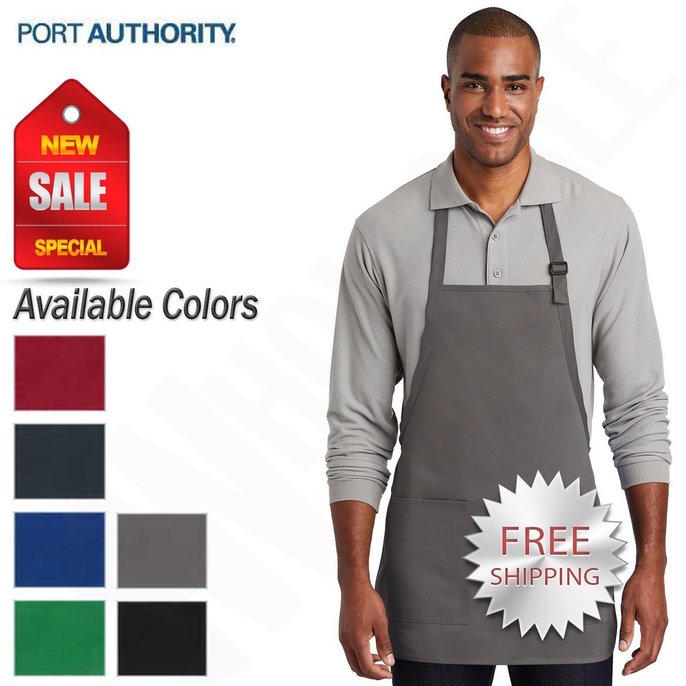 Port Authority Medium Length Apron Adjustable Neck Strap 2 Patch Pockets A601