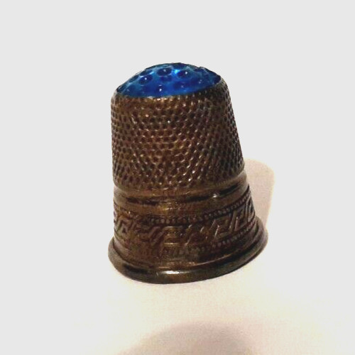 Vintage Solid Silver BLUE CROWN STONE TOP THIMBLE Germany Size 9 Chasing Scrolls