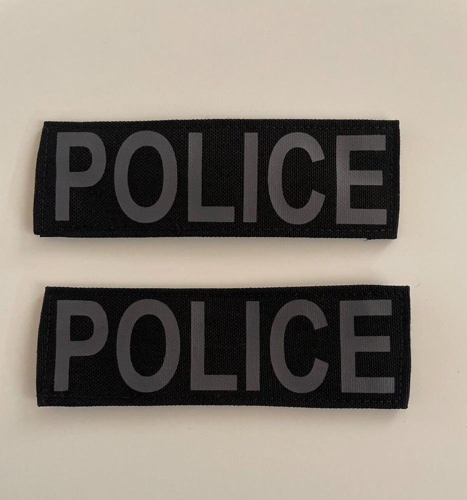 POLICE Patch Black Cordura GrayLettering 2 piece Hook Back 6X2 Silk Screen