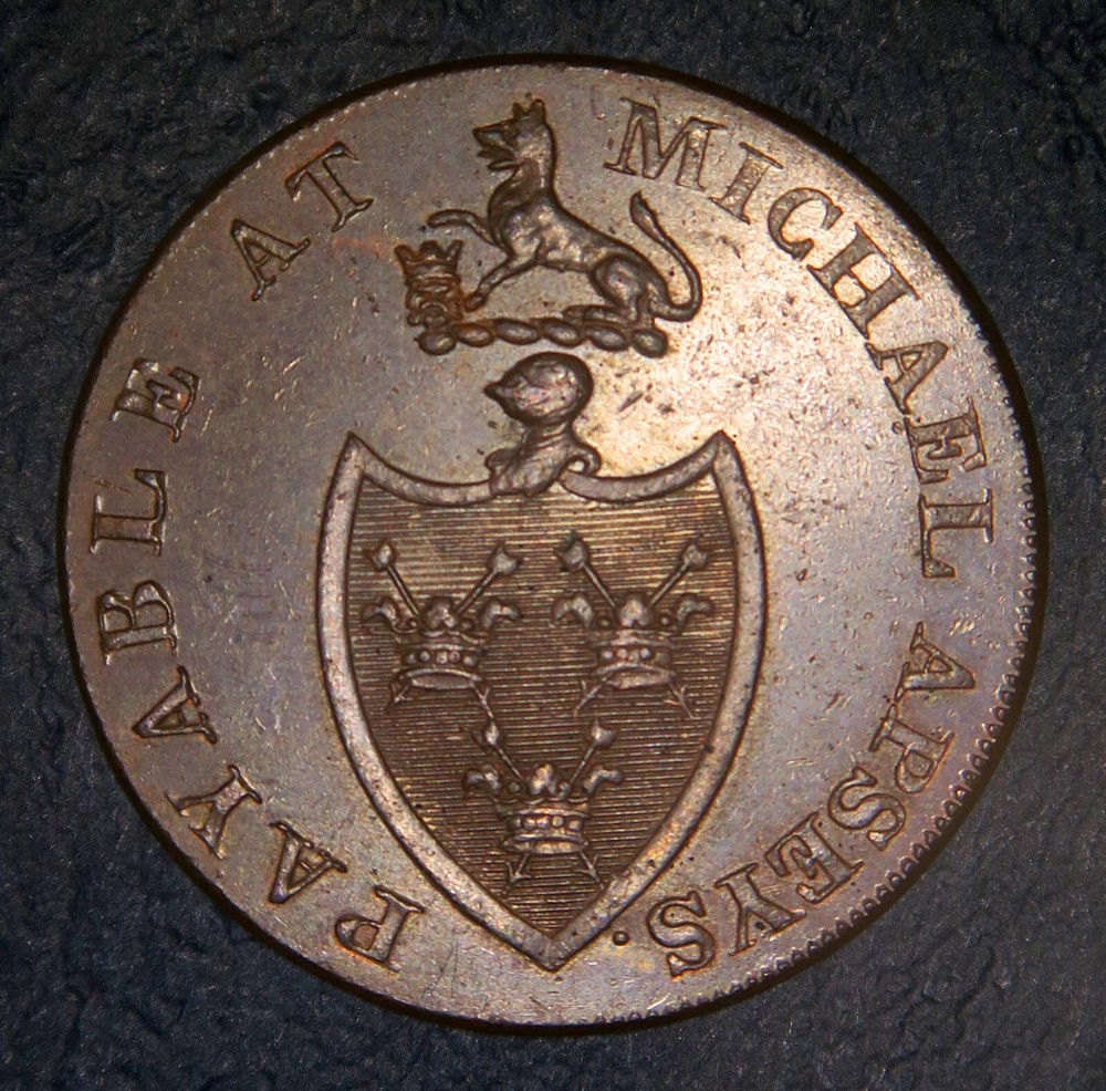 SUFFOLK, BURY, MICHAEL APSEYS HALFPENNY TOKEN D&H 28c