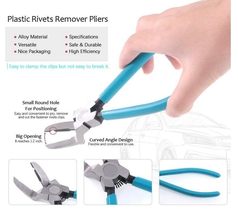 15 Pcs Multiuse Plastic Rivets Remover Tool Set, Trim Removal Pliers & Hammer