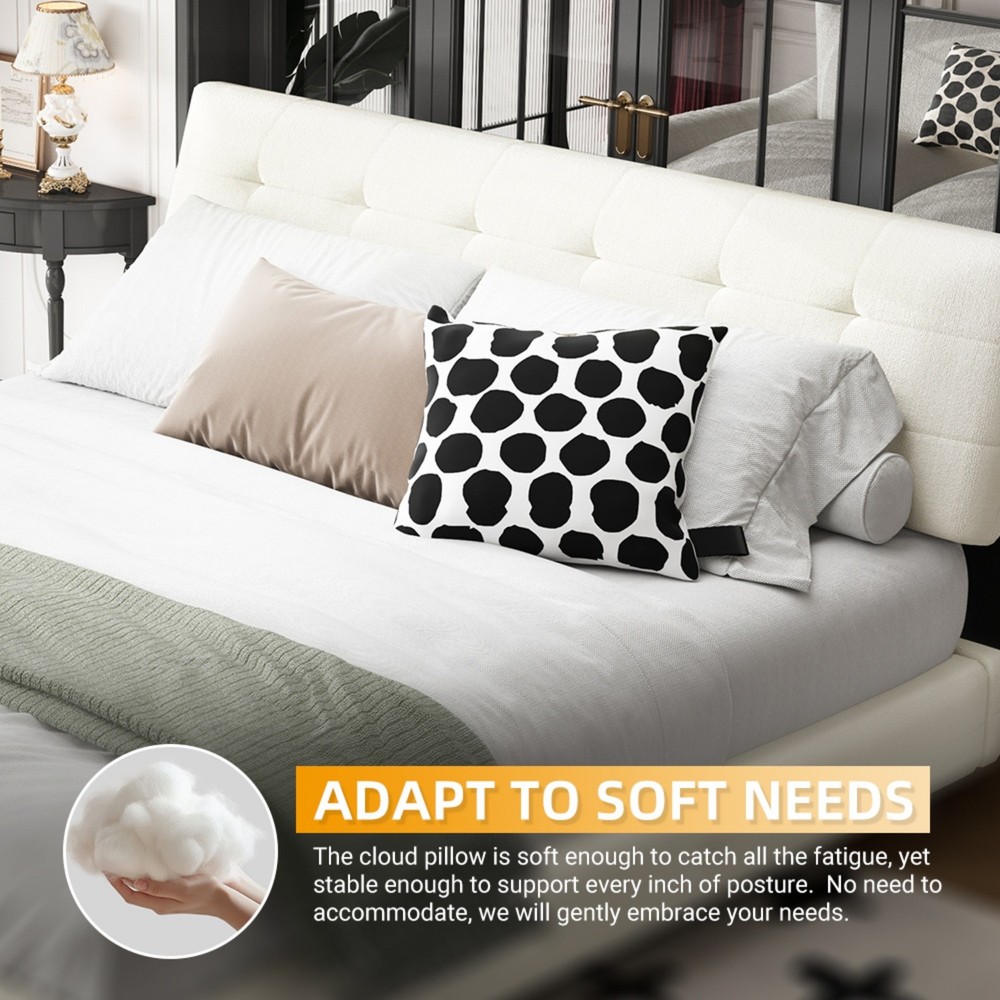 Queen/King Size Modern Upholstered Platform Bed Frame w/ Headboard & Metal Legs