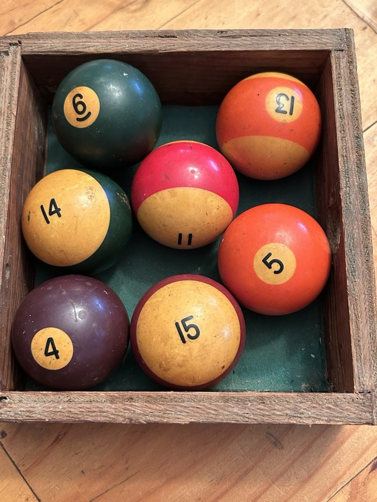 7 Billiard Pool Balls 2-1/8" With Box