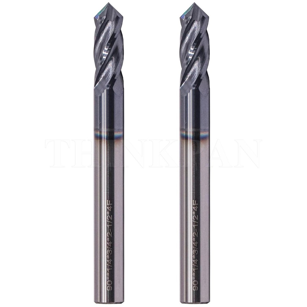 2Pcs 1/4" 4 Flute 90 Degree Solid Carbide Drill Mill - AlTiN Coated