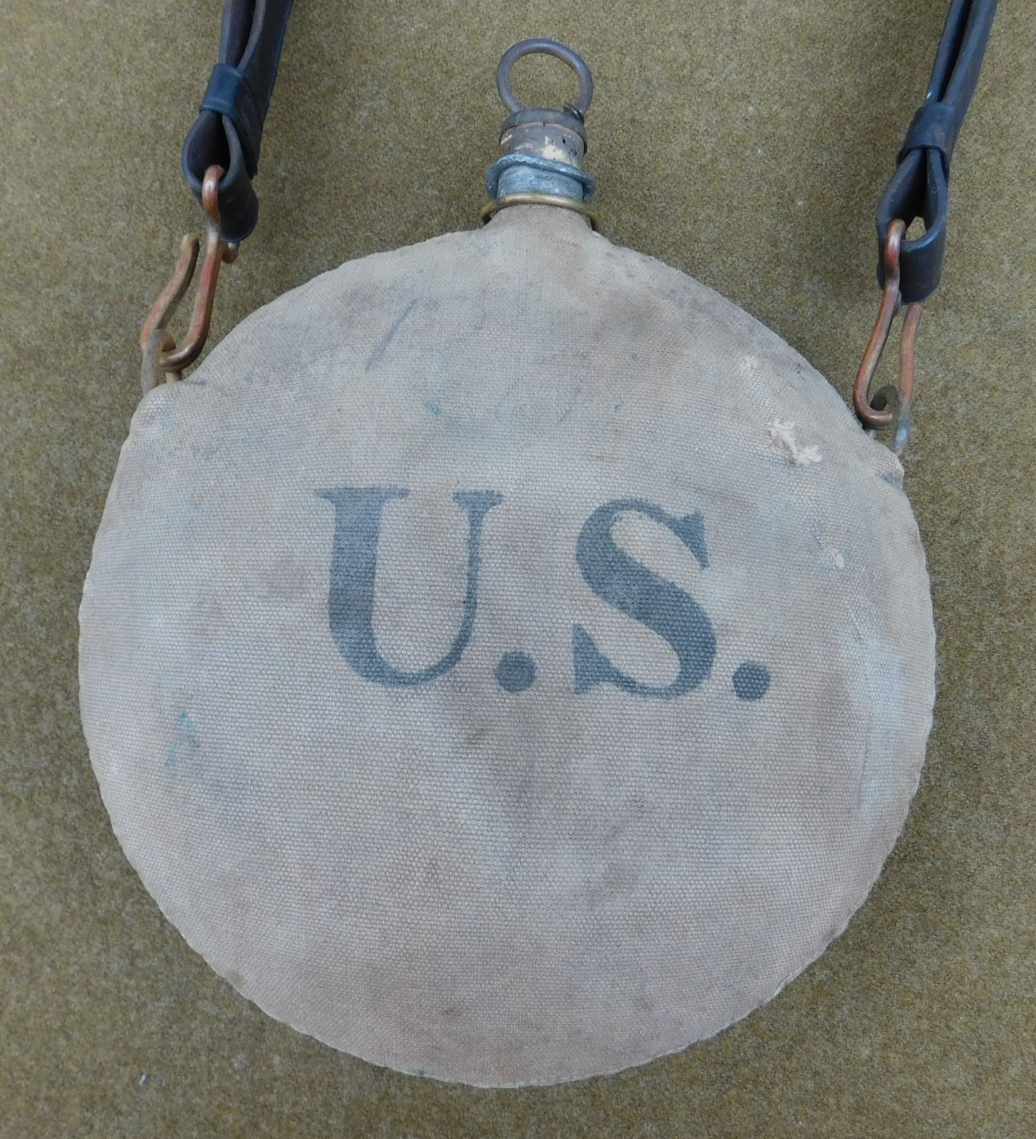 ORIGINAL SPANISH AMERICAN WAR U.S. ARMY MODEL 1886 CANTEEN WITH LEATHER SLING