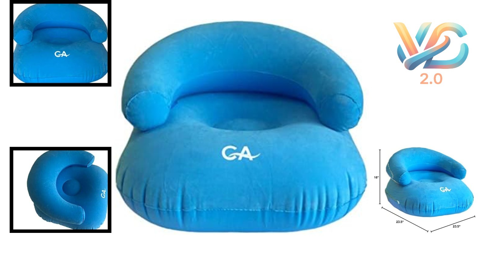 Inflatable Flocking Lounger Sofa Blue Portable Camping Relax Chair 23.5"x23.5...