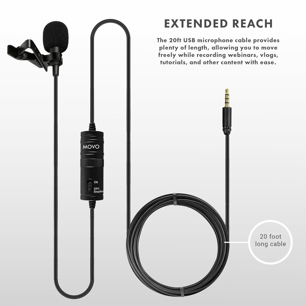 LV1-USB Lavalier Microphone for Camera, Lapel for iPhone and Android Smartpho...